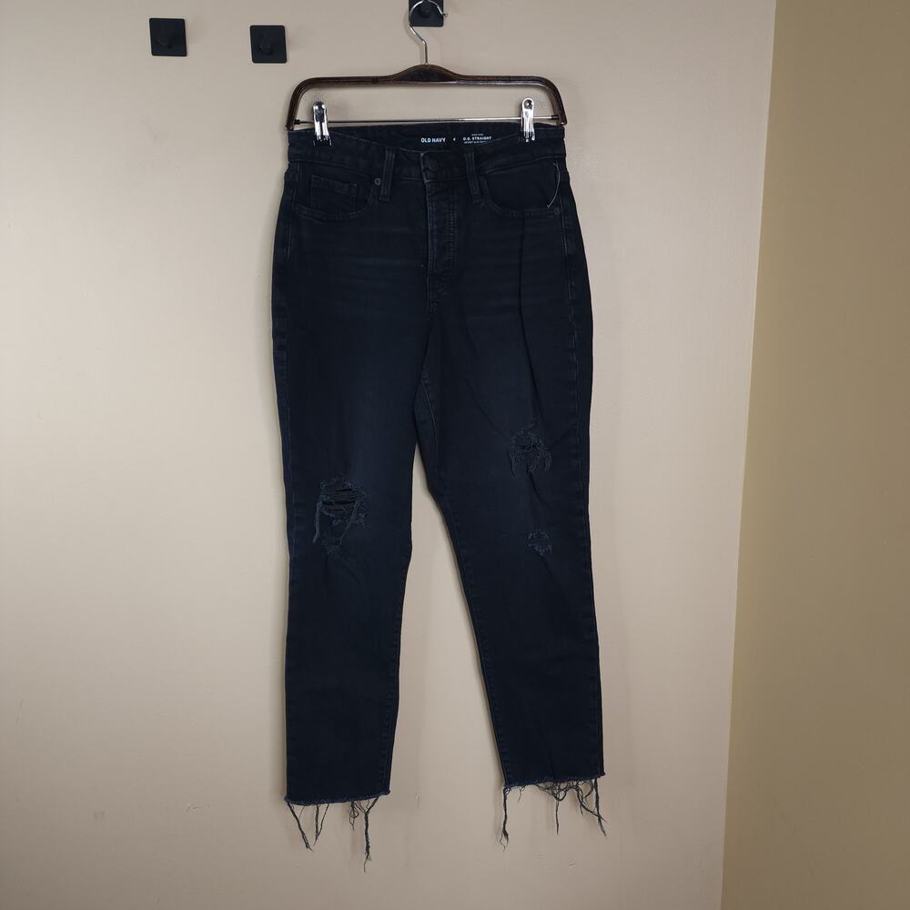 Old Navy High-Waisted O.G. Straight Ripped Black Ankle Jeans Size 6